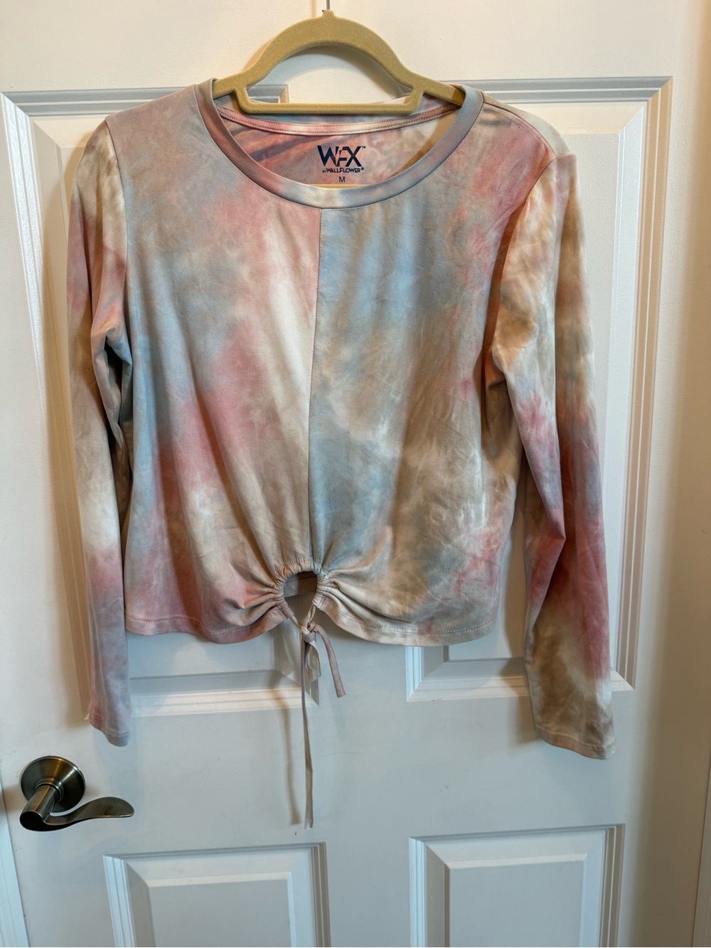 Wildflowers Tie-Dye Long Sleeve Drawstring Top - Pink, Blue, Cream